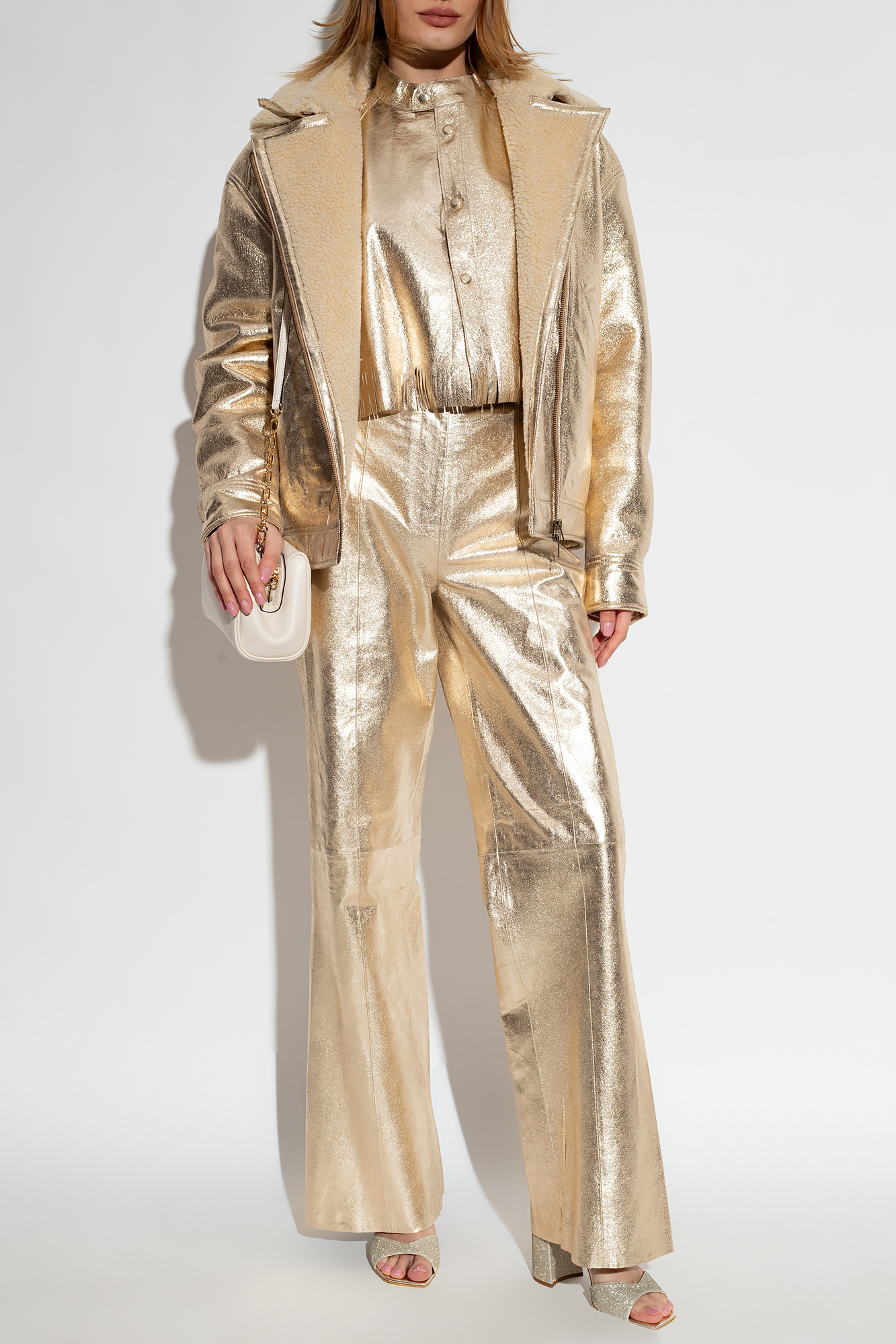 Gold Leather trousers forte_forte - Kenzo Kids tiger-print